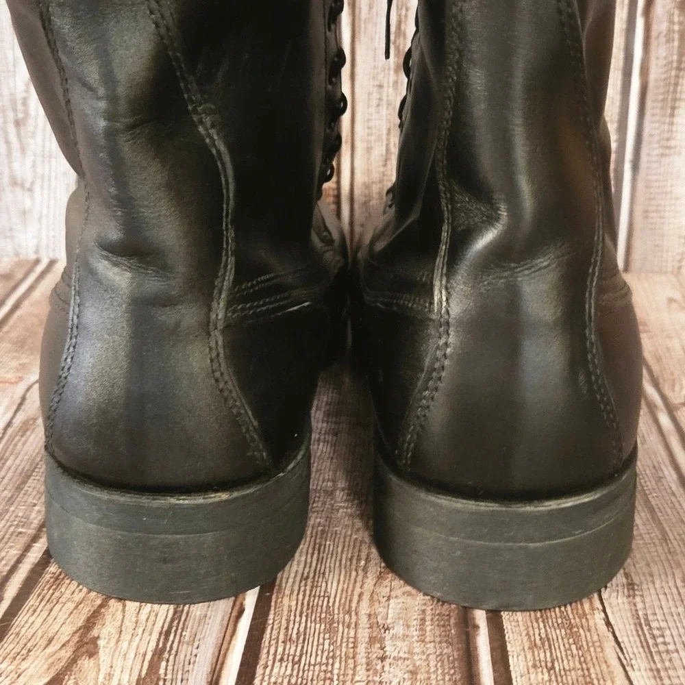 11 D Mens Addison Shoe Corp Military Combat Black Leather Boots Zip Lace Up EUC‎